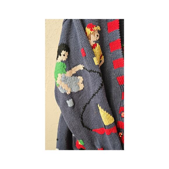 Vintage Hand Knit Boy Mom Cardigan Sweater Size M Multi Soccer Legos‎ FUN Unique - Picture 5 of 9